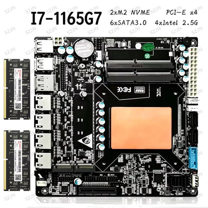 Scheda madre ITX NAS con Intel Core i7 1165G7 di 11a generazione, 4 porte 2.5G I226, 6 SATA e 2 M.2 NVMe, PCIe X4 per server/firewall