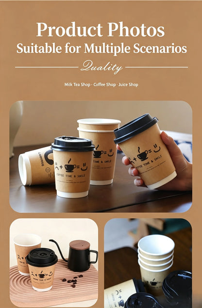 50 bicchieri di carta kraft usa e getta da 8/10/14oz, a doppia parete, isolati, per caffè, tè, latte e succhi, ideali per caffetterie e negozi.