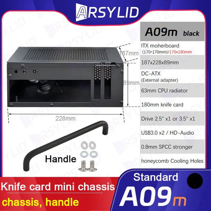 A09m 3.8L ITX Telaio Coltello Scheda A4 HTPC Computer portatile Supporto PC PCIe 2.5' SSD Drive Mini IPC Flex PSU Case