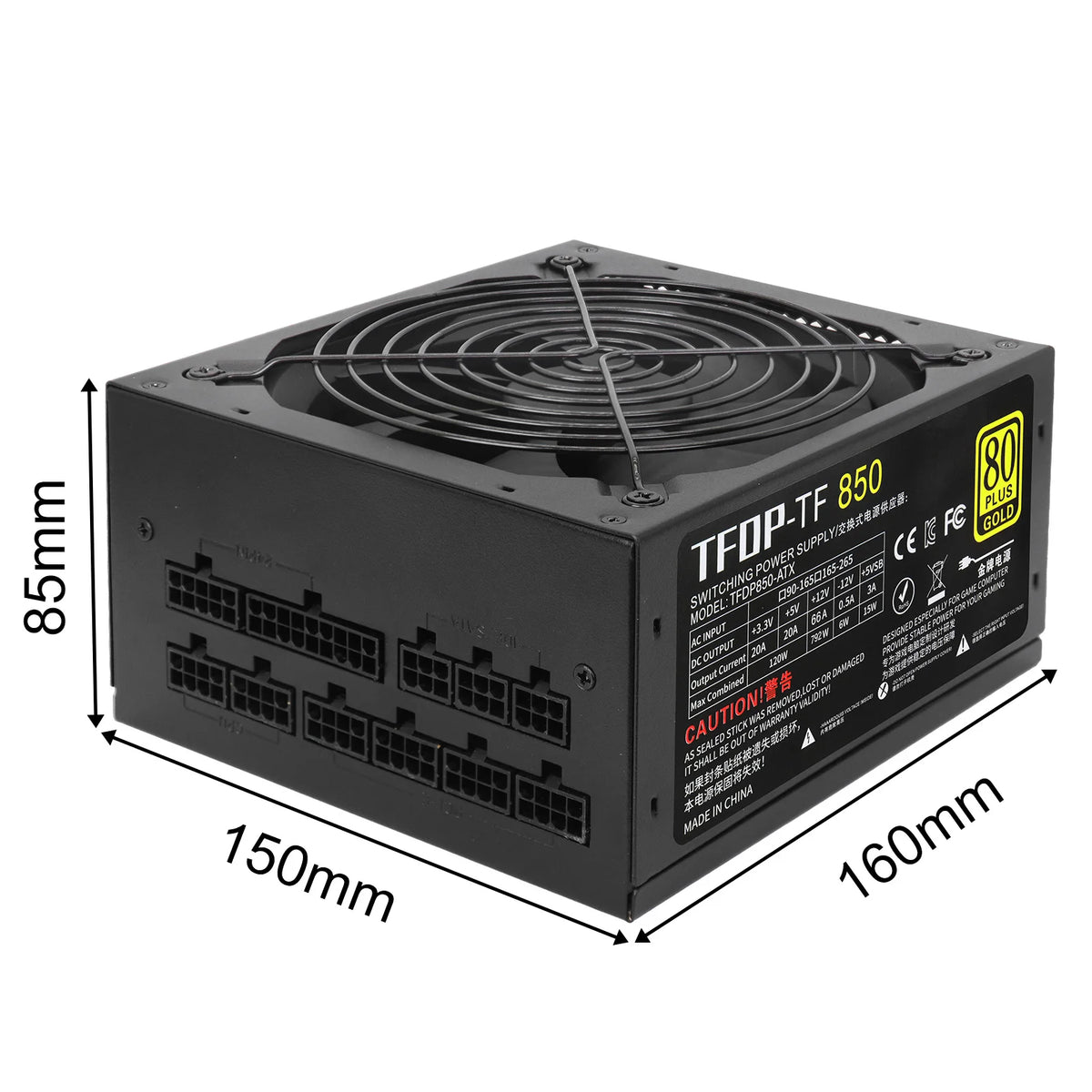 Alimentatore oro 850w 80 Plus 110V/220V Sorgente PC PFC attivo modulare completa per alimentatore per computer da gioco Alimentatore video