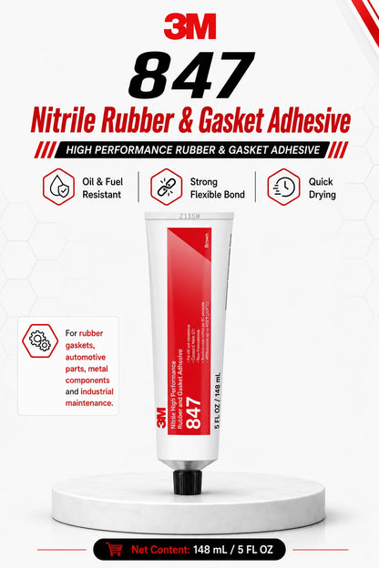 Adesivo Professionale 3M 847 per Gomma Nitrilica e Guarnizioni, Resistente a Olio e Carburante, Colla Flessibile per Riparazioni Automobilistiche