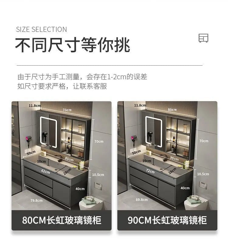 Combinazione di mobile lavabo e specchio da bagno in nano-roccia di lusso leggero
