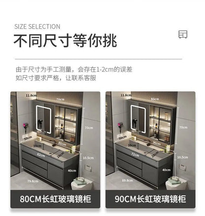 Combinazione di mobile lavabo e specchio da bagno in nano-roccia di lusso leggero