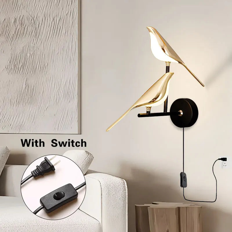 Lampade da Parete LED Girevoli a Forma di Uccello Magpie con Spina EU/US per Comodino, Camera da Letto, Lampade da Parete Nordiche, Applique per Cucina e Sala da Pranzo