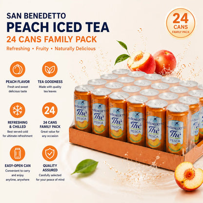 Tè alla Pesca San Benedetto - 24 Lattine x 330ml - Tè Freddo Rinfrescante con Acqua Minerale Naturale
