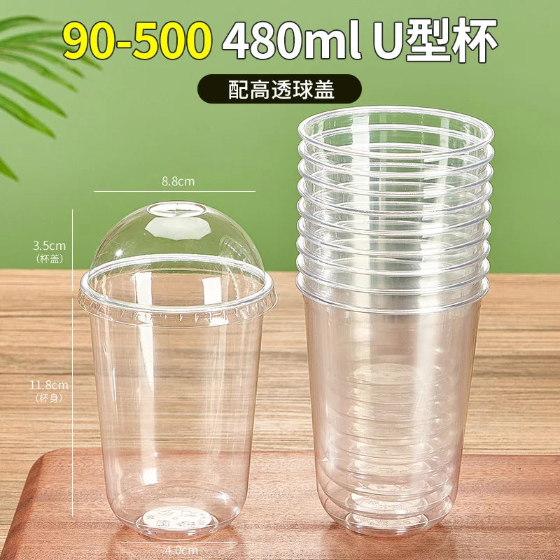 Tazza di plastica monouso per bevande fredde a forma di U, calibro 90, materiale PET, tazze da caffè trasparenti con coperchio, bicchiere da tè al latte sigillato