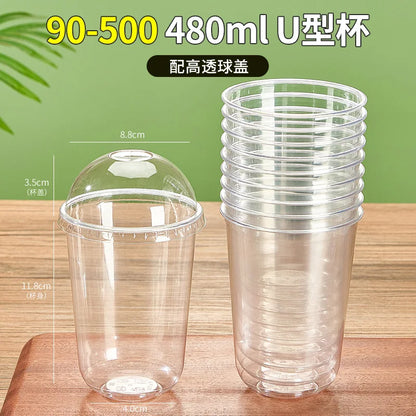 Tazza di plastica monouso per bevande fredde a forma di U, calibro 90, materiale PET, tazze da caffè trasparenti con coperchio, bicchiere da tè al latte sigillato