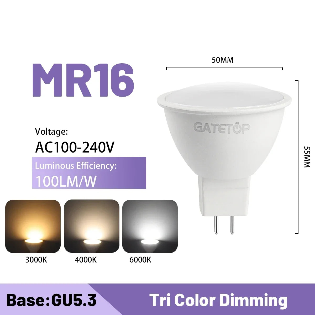 Lampadina intelligente regolabile a 3 temperature di colore CCT AC100-240V 3W 9W Lampadina LED GU10 MR16 E27 Luce spot Temperatura colore per l'illuminazione domestica