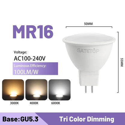 Lampadina intelligente regolabile a 3 temperature di colore CCT AC100-240V 3W 9W Lampadina LED GU10 MR16 E27 Luce spot Temperatura colore per l'illuminazione domestica