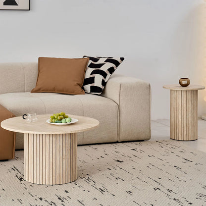 Set di 2 tavolini rotondi in legno in stile nordico, tavolino da caffè impilabile in legno, per mobili da soggiorno/camera da letto