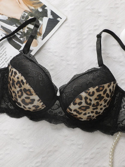 Bralette da donna in pizzo con stampa leopardata sexy con anello in acciaio Lingerie comoda biancheria intima di sollevamento set di biancheria intima a triangolo B2076