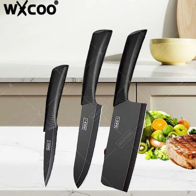 WXCOO Coltello da Cucina, Coltello da Chef per Frutta, Affettatrice per Verdure, Coltello per Disossare, Tritatutto Domestico con Coperchio, Mannaia in Acciaio Inox