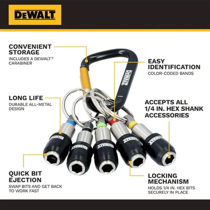 Set di Portabiti a Portachiavi DEWALT, Attacco Esagonale da 1/4'', Portabiti in Metallo Autobloccante Durevole, DWAFHLDKC5