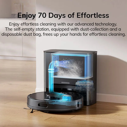 Robot Aspirapolvere ILIFE T20s Ultra con Stazione di Svuotamento Automatico, Aspirazione 10000Pa, Batteria 4600mAh, Autonomia Massima 300 Minuti
