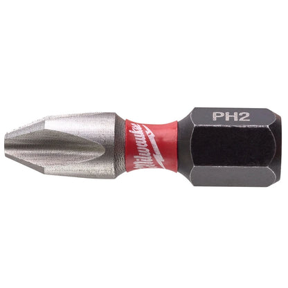 Milwaukee 4932430853 SHOCKWAVE PH2 25MM Punte per Avvitatore a Impatto, Confezione da 25 Pezzi, Accessori per Cacciavite Elettrico ad Alta Durezza ﻿