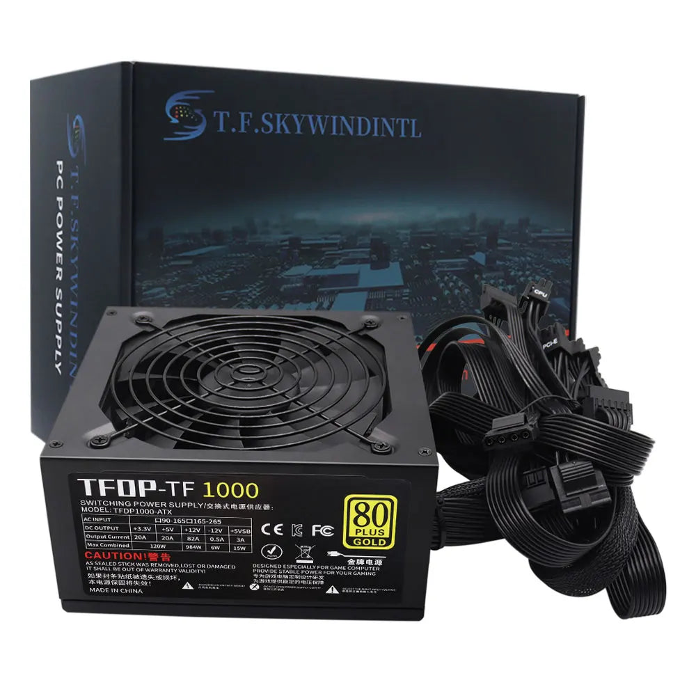 Alimentatore Gaming ATX 1000W 80 PLUS Gold, Non-Modulare, PFC Attivo 110‑230V, Ventola Ultra-Silenziosa da 130mm