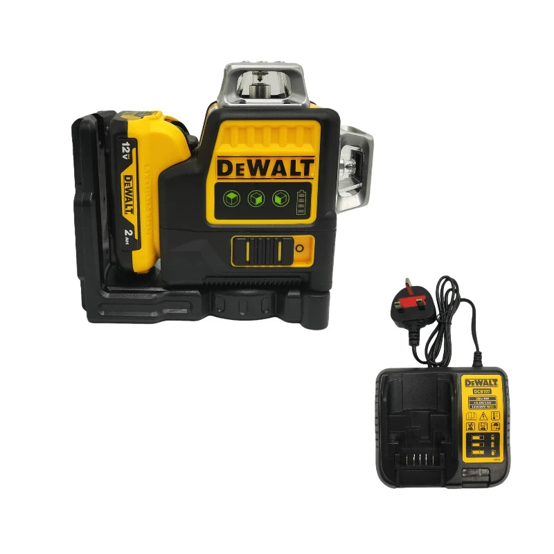 Dewalt DW089LG Livella Laser Verde con Batteria al Litio 12V, 3 Lati 360 Gradi Linee Orizzontali e Verticali Strumento di Misurazione per Esterni