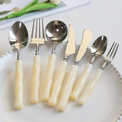 Nuovi posate in resina stile bambù 18/10 in acciaio inossidabile 304 posate classiche set di stoviglie argento blu verde crema trasporto di goccia