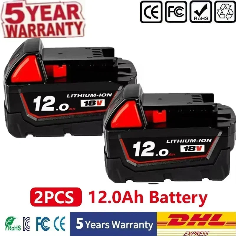 Batteria sostitutiva da 18 V 12,0 Ah, compatibile Milwaukee M18 - Batteria ricaricabile agli ioni di litio 21700 a 15 celle Modello M18 - 48-11-1815