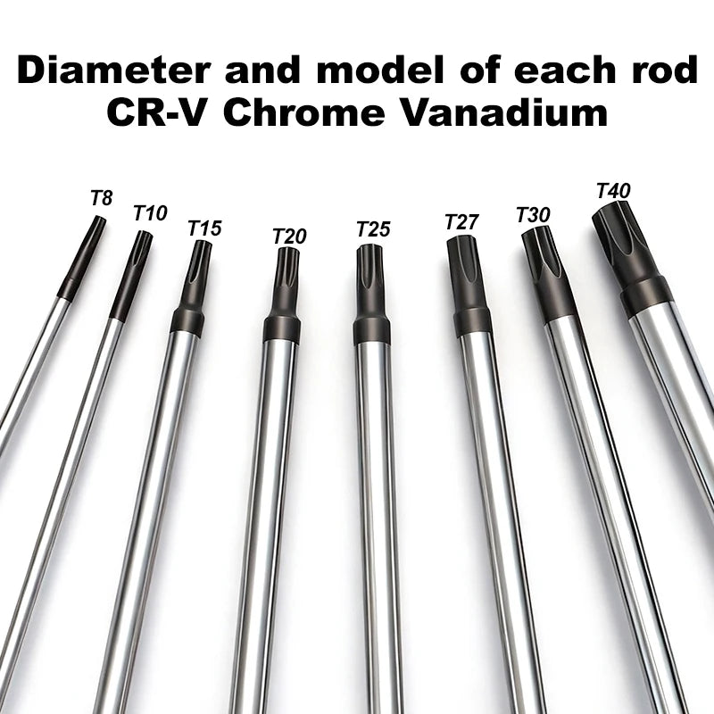 Set di Cacciaviti Torx T8 T10 T15 T20 T25 T27 T30 T40 in Cromo Vanadio con Punta Magnetica Antiruggine, Manico in TPR, Alta Coppia, Utensile a Stella