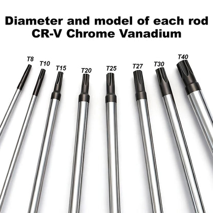 Set di Cacciaviti Torx T8 T10 T15 T20 T25 T27 T30 T40 in Cromo Vanadio con Punta Magnetica Antiruggine, Manico in TPR, Alta Coppia, Utensile a Stella
