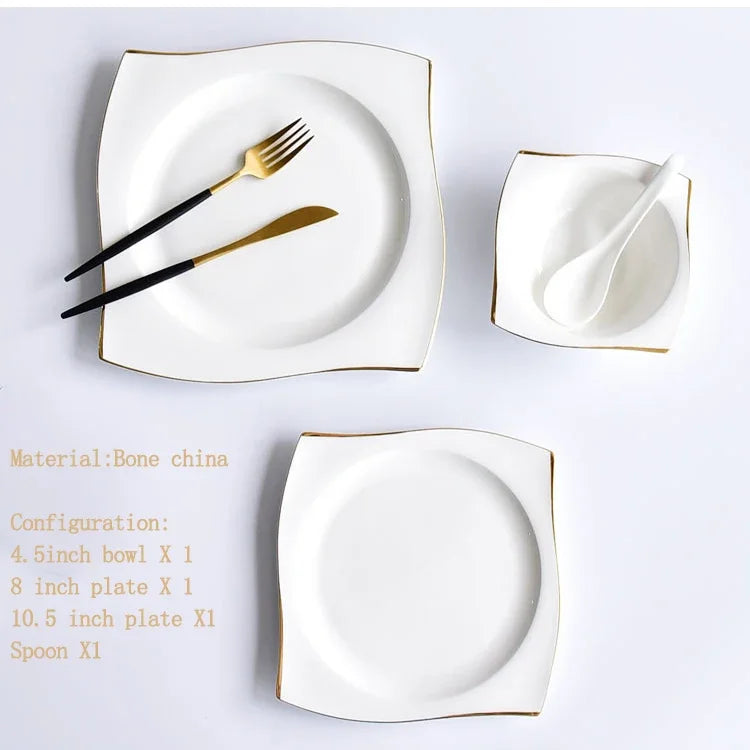 Set di Piatti in Ceramica, Stoviglie in Porcellana Bone China, Set Creativo di Piatti e Vassoi Phnom Penh, Piatti Quadrati, Servizio da Tavola per Cucina