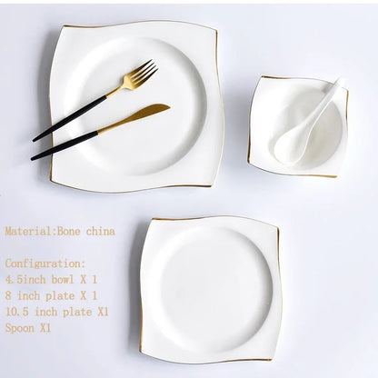 Set di Piatti in Ceramica, Stoviglie in Porcellana Bone China, Set Creativo di Piatti e Vassoi Phnom Penh, Piatti Quadrati, Servizio da Tavola per Cucina
