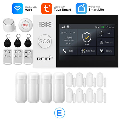 Allarme GSM WiFi compatibile con l'app Tuya Smart Life, rilevatore di intrusioni wireless per casa, garage, ufficio, negozio, protezione con avvisi in tempo reale.