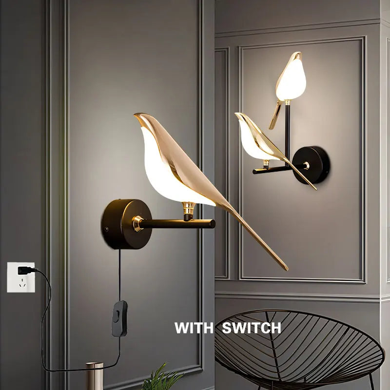 Lampade da Parete LED Girevoli a Forma di Uccello Magpie con Spina EU/US per Comodino, Camera da Letto, Lampade da Parete Nordiche, Applique per Cucina e Sala da Pranzo
