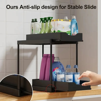 Nuovo Organizzatore Sottolavello a 2 Livelli, Ripiano Scorrevole Estraibile, Scaffale Multifunzione per Cucina e Bagno, Organizzatore Salvaspazio per Armadietti