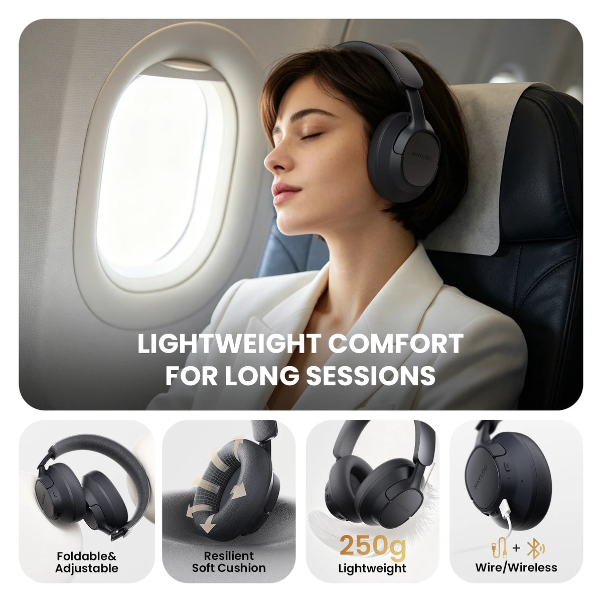 HAYLOU FlowLoop S33 Cuffie Wireless Over-Ear Bluetooth con Cancellazione Attiva del Rumore 45dB, Hi-Res LDAC, 100h di Autonomia