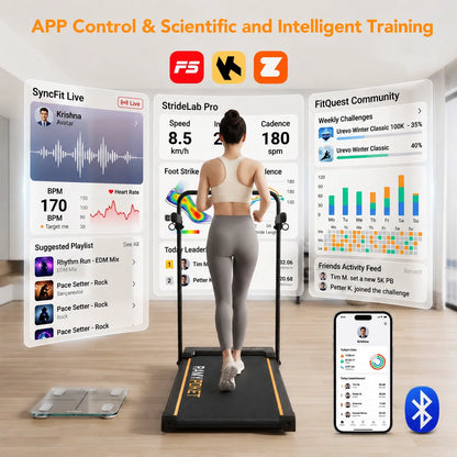 Ramypoket Tapis Roulant Pieghevole con Inclinazione 15%, Tapis Roulant 12Km/H, App/LED, Tapis Roulant da Ufficio, Carico Massimo 150kg