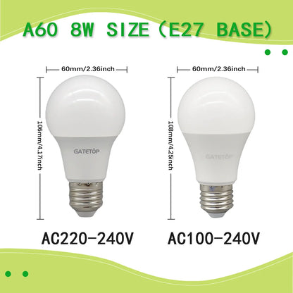 1-10 Pezzi Lampadine LED 8W AC 110V 220V E27, Illuminazione Calda e Diurna, RA80, per Casa, Lampade di Alta Qualità