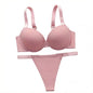 Set da donna rosa Set di lingerie quotidiana in tinta unita, reggiseno push-up, comodo set di lingerie aderente, il seno piccolo appare più grande 2051