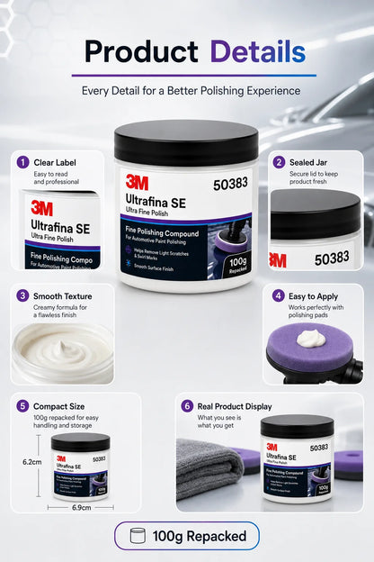 Lucidante Professionale 3M 50383 Ultrafina SE per Vernice Auto, Rimuovi Graffi e Ologrammi, Dettagliatura, Finitura Lucida, 100g Riconfezionato