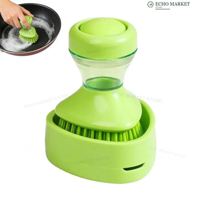 Spazzola per piatti con erogatore di sapone 2 in 1, dotata di spazzola integrata per la pulizia di pentole, padelle e lavelli, fornita con supporto da parete, strumento per la pulizia della cucina.