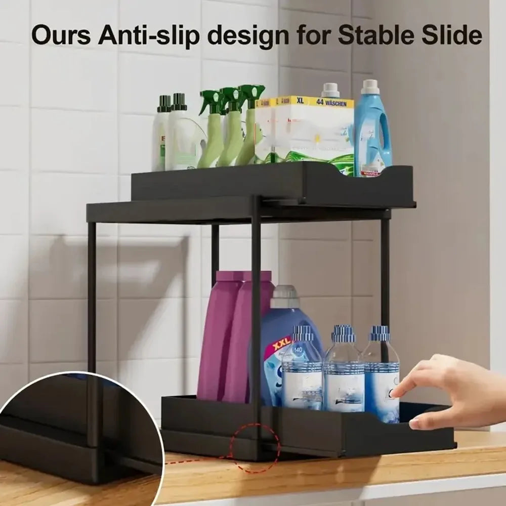 Nuovo Organizzatore Sottolavello a 2 Livelli, Ripiano Scorrevole Estraibile, Scaffale Multifunzione per Cucina e Bagno, Organizzatore Salvaspazio per Armadietti