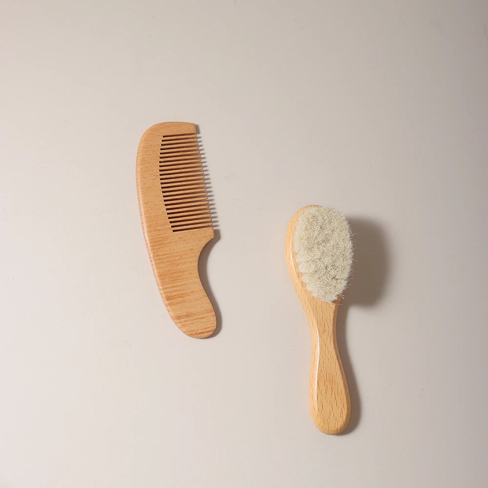 Set di 2 pettini e spazzole per la cura del bambino, set regalo con pettine e spazzola in legno di faggio TG183
