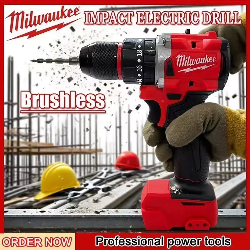 Trapano a percussione compatto Milwaukee M18, 100% senza spazzole, motore leggero ad alta potenza, ideale per la foratura quotidiana di metallo e legno.