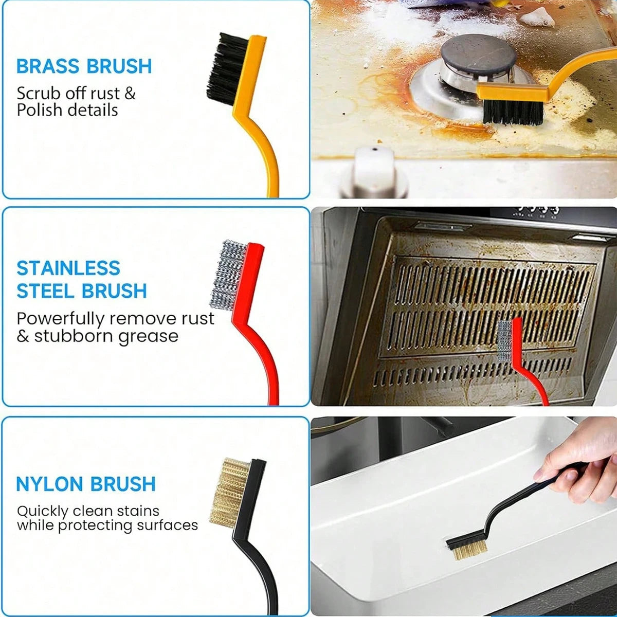 Set di 8/9 Spazzole per Pulizia Fessure, Accessori Multiuso a Setole Rigide per Cucina, Bagno, Angoli, Fughe, Lavandino