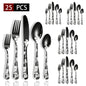 Set di posate in acciaio inossidabile con incisione laser Rose Cat, 4/15/25/40 pezzi, coltello, forchetta, cucchiaio, per coppie, stoviglie per feste