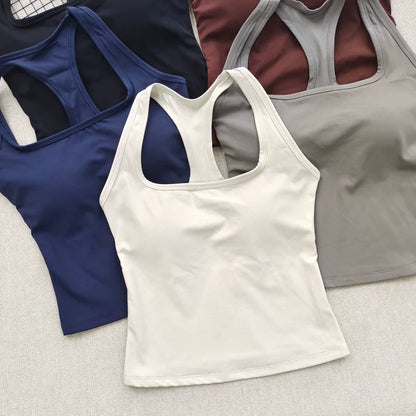 Reggiseno sportivo da donna con scollo quadrato e schiena incrociata, con imbottiture fisse antiurto per yoga, pilates, corsa e palestra