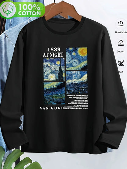 T-shirt girocollo stampata con motivo Torre Eiffel Parigi a maniche lunghe comoda moda primavera e autunno 100% cotone da donna