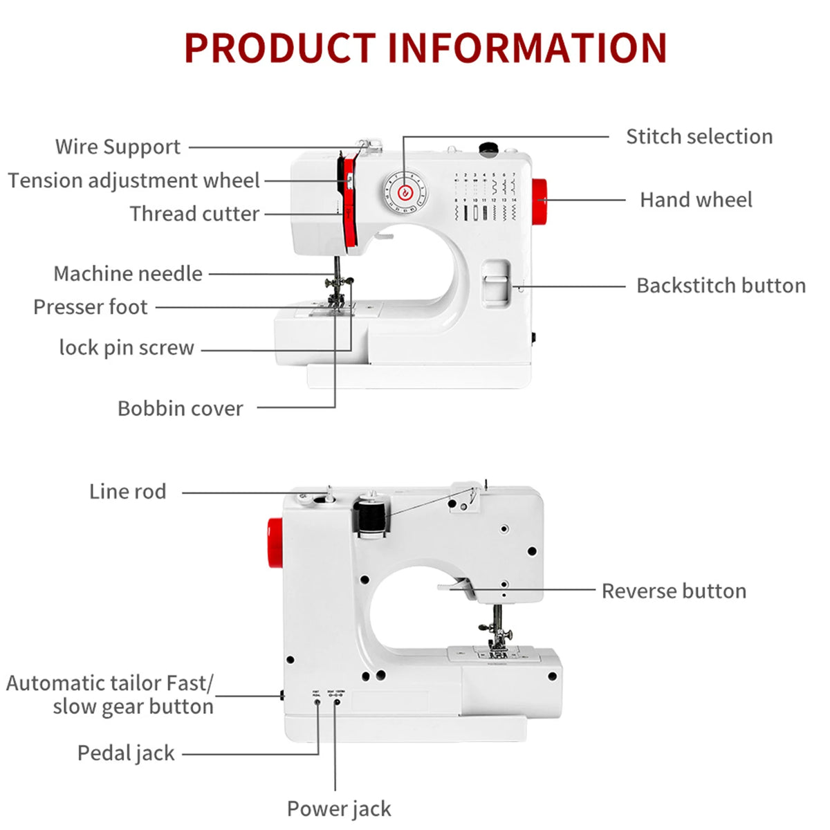 Macchina da Cucire Elettrica Mini 728 Fai-da-te con 14 Punti, Tavolo di Estensione, Kit per Tessuti in Cotone e Cucito, Cucitura Inversa e 14 Tipi di Punti Interni, EU