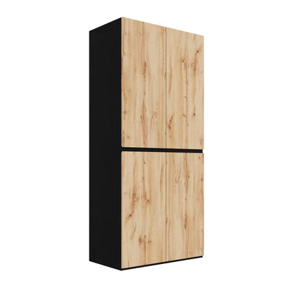 Armadio moderno 90x200 cm con cassetto per gioielli, 4 ante, 1 binario, 3 cassetti, finitura in rovere/bianco, armadio alto per camera da letto, corridoio, ufficio, mobile contenitore in MDF