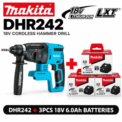 Trapano perforatore rotante SDS Plus Makita DHR242 18V LXT, senza spazzole, a batteria, capacità 24mm per calcestruzzo, 4700 IPM 2.0J, utensile elettrico professionale a 3 modalità, compatibile con BL1860B BL1850B BL1815, s
