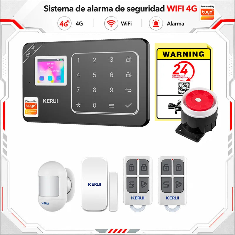 Sistema di Allarme Domestico KERUI WIFI 4G GSM Compatibile con App Tuya Smart Life, Alexa e Google, Sicurezza Wireless per Casa 433MHz