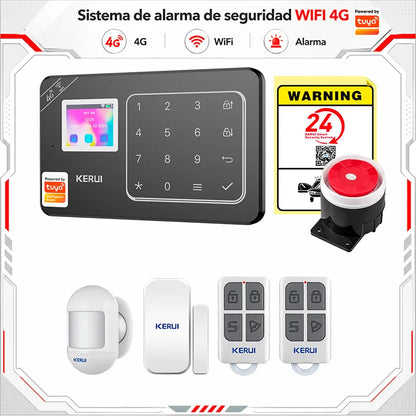 Sistema di Allarme Domestico KERUI WIFI 4G GSM Compatibile con App Tuya Smart Life, Alexa e Google, Sicurezza Wireless per Casa 433MHz
