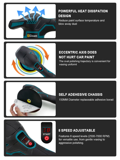 Gisha Cordless Car Polisher 8 Marce Regolabile Auto Elettrica Ceretta Levigatura Sigillatura Smalto Strumento di Potere Fit Makita 18v Batteria Spille