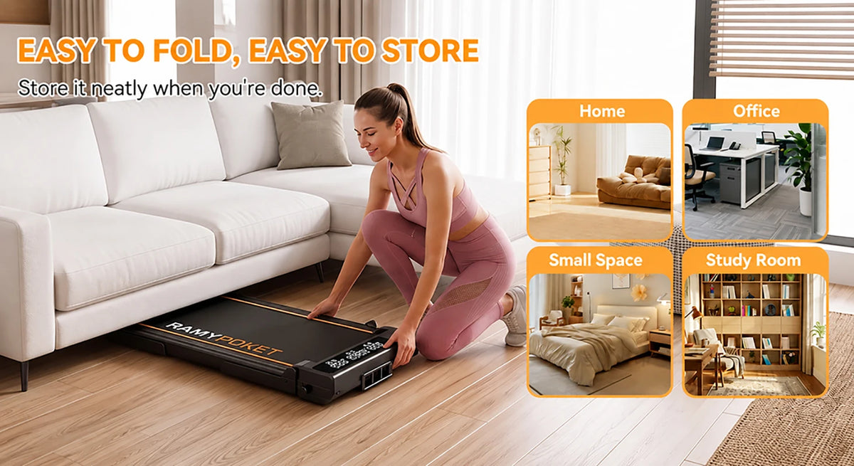 Ramypoket Tapis Roulant Pieghevole con Inclinazione 15%, Tapis Roulant 12Km/H, App/LED, Tapis Roulant da Ufficio, Carico Massimo 150kg